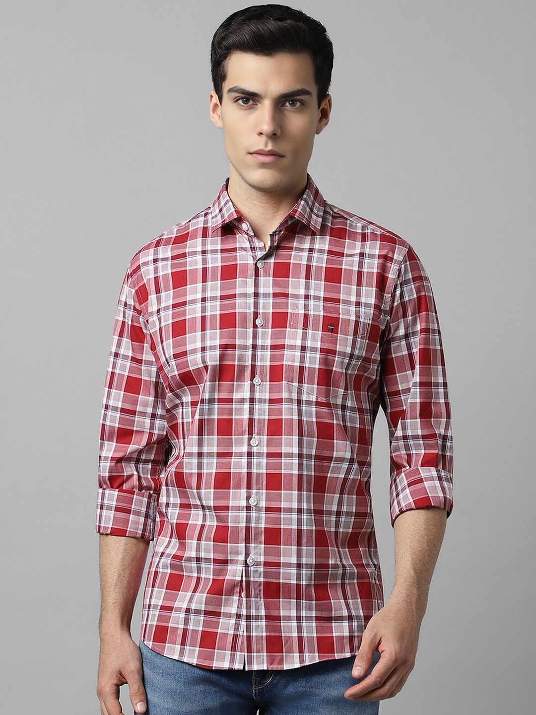 

Louis Philippe Sport Slim Fit Tartan Checks Opaque Checked Cotton Casual Shirt, Red