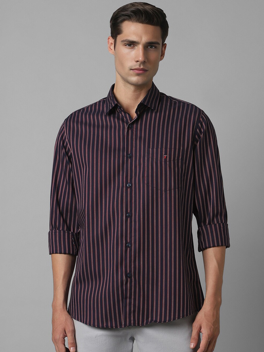 

Louis Philippe Sport Slim Fit Opaque Striped Cotton Casual Shirt, Black