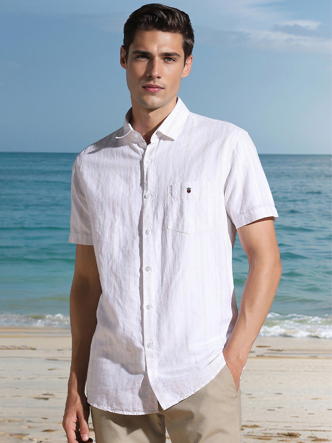 

Louis Philippe Sport Slim Fit Opaque Striped Cotton Casual Shirt, White