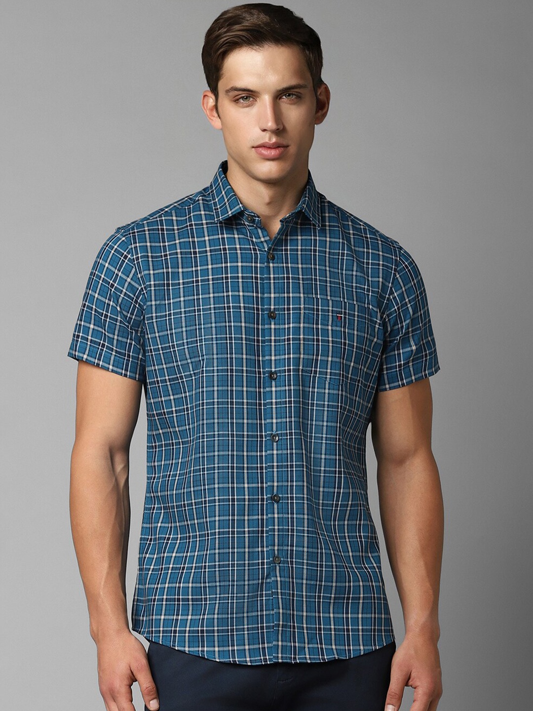 

Louis Philippe Sport Slim Fit Opaque Checked Cotton Casual Shirt, Blue