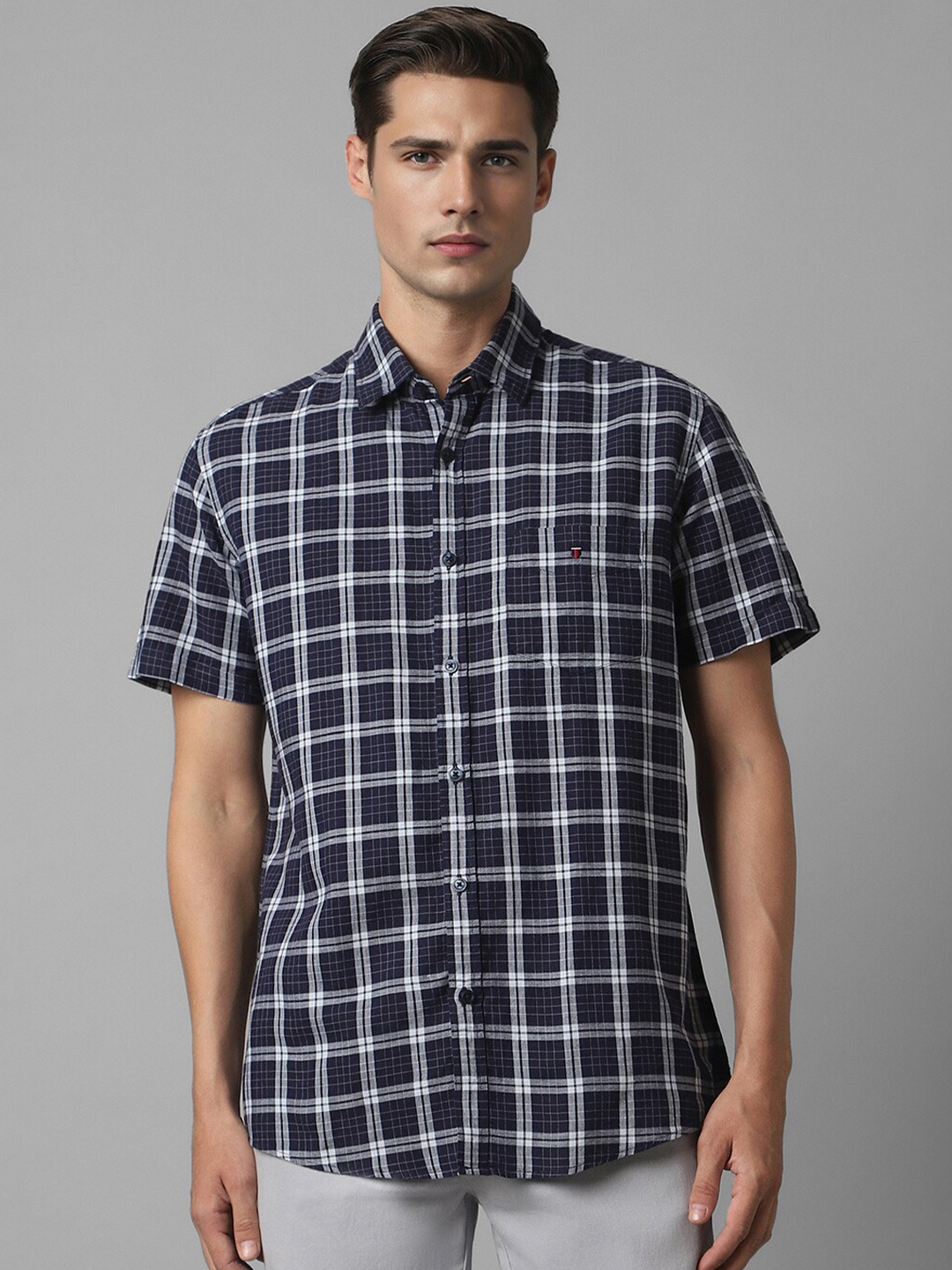 

Louis Philippe Sport Checked Slim Fit Opaque Casual Shirt, Navy blue