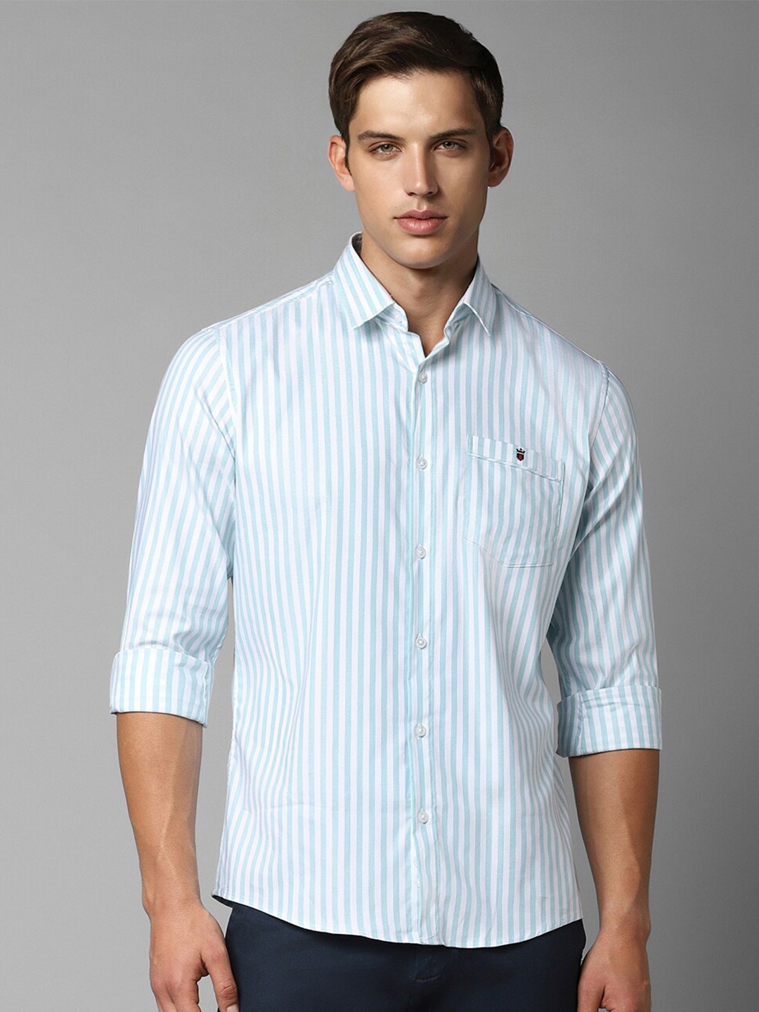 

Louis Philippe Sport Slim Fit Opaque Cotton Striped Casual Shirt, Blue