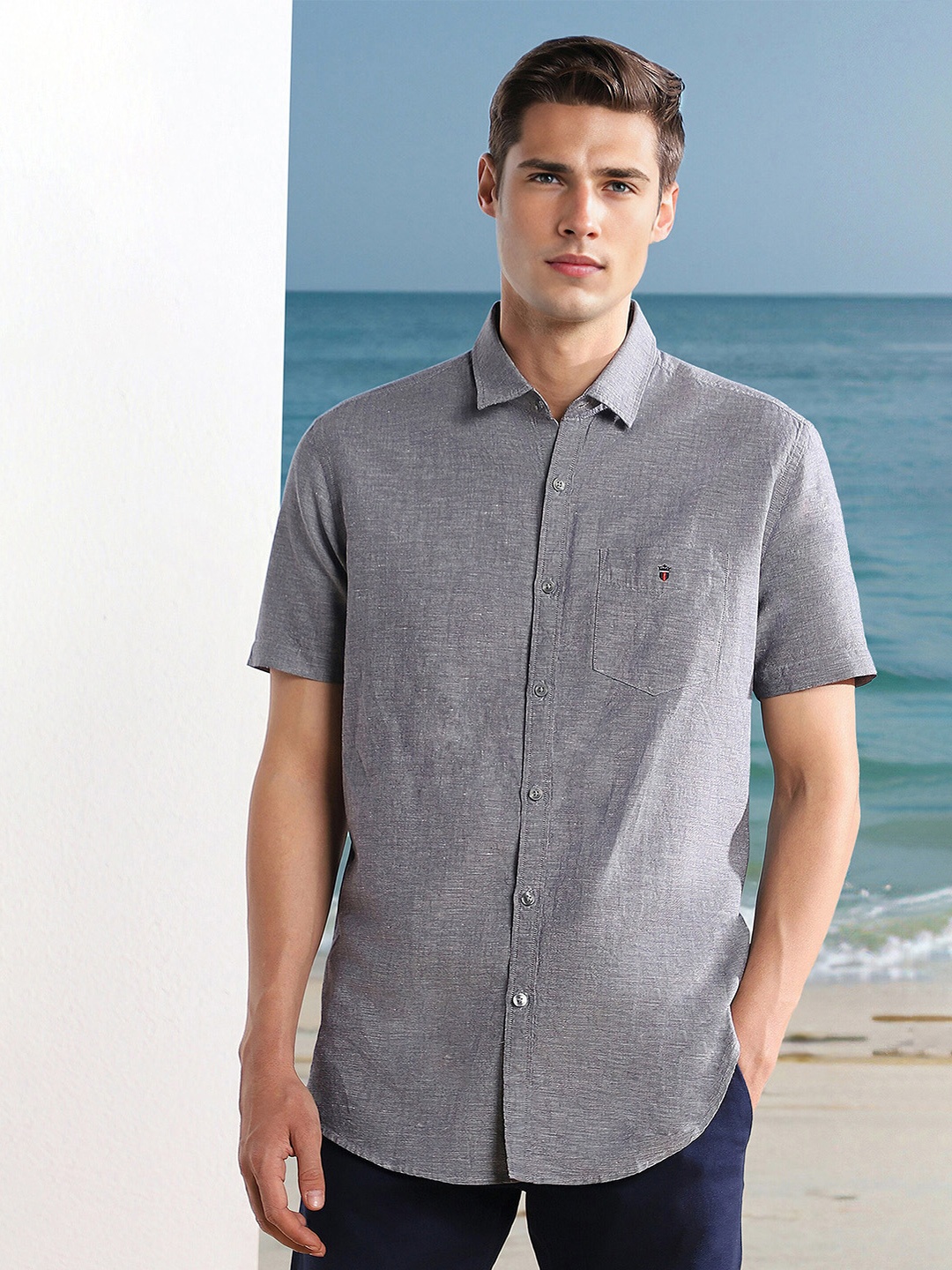 

Louis Philippe Sport Self Design Textured Slim Fit Opaque Casual Shirt, Grey