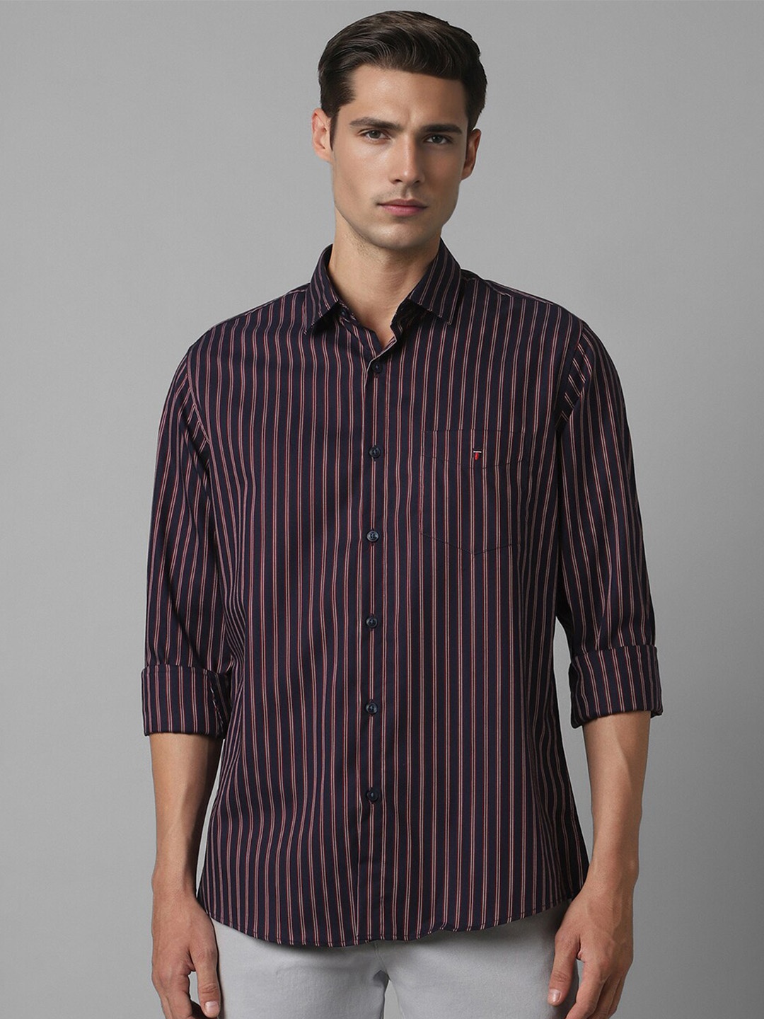 

Louis Philippe Sport Slim Fit Opaque Striped Cotton Casual Shirt, Black