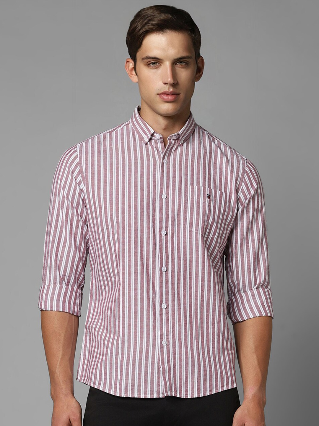 

Louis Philippe Sport Slim Fit Opaque Cotton Striped Casual Shirt, Maroon