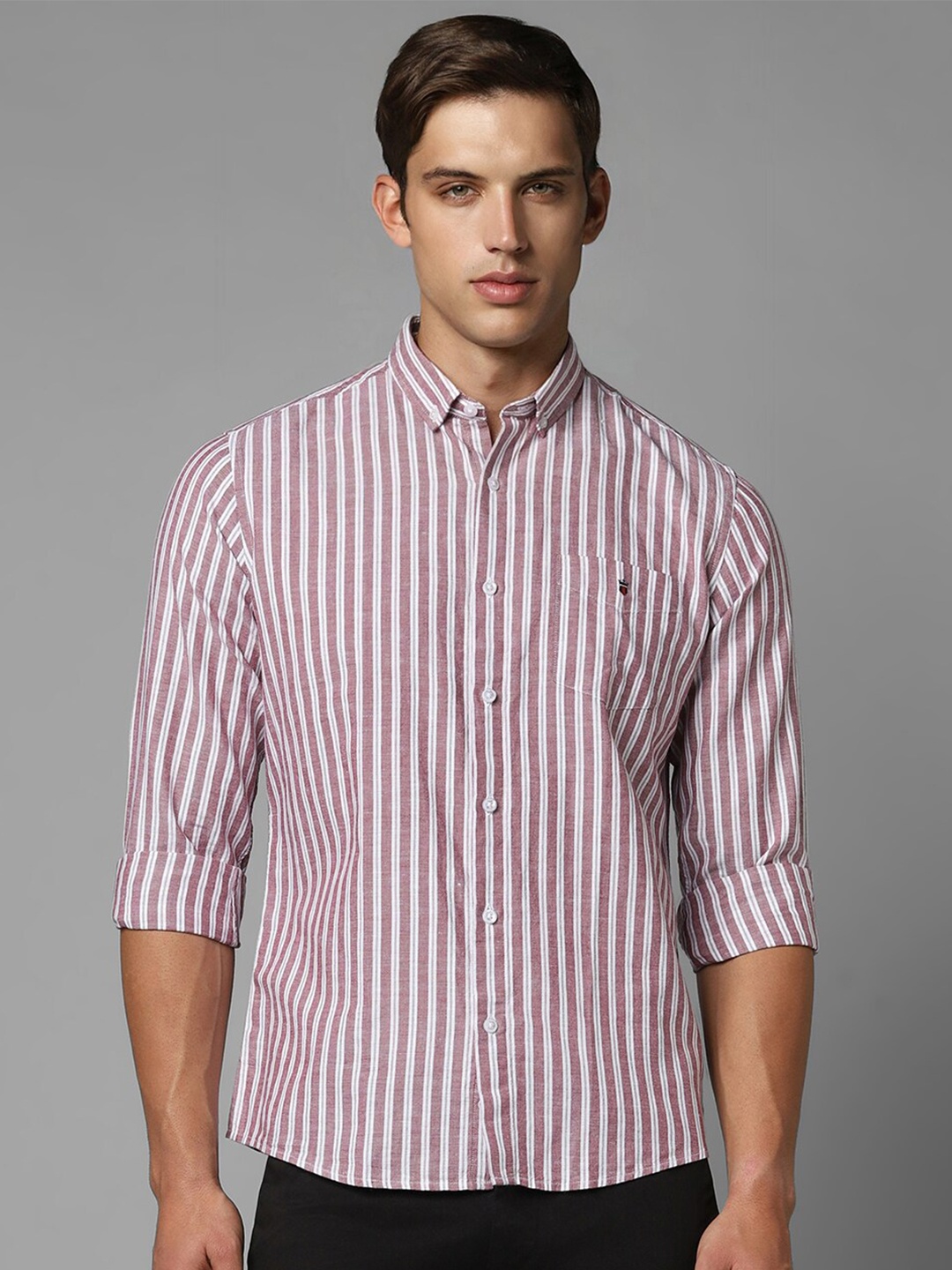 

Louis Philippe Sport Slim Fit Opaque Striped Cotton Casual Shirt, Pink
