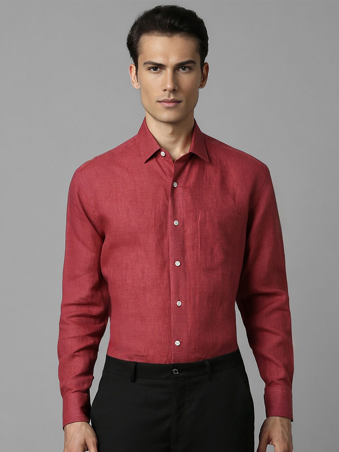 

Luxure by Louis Philippe Classic Opaque Linen Formal Shirt, Red