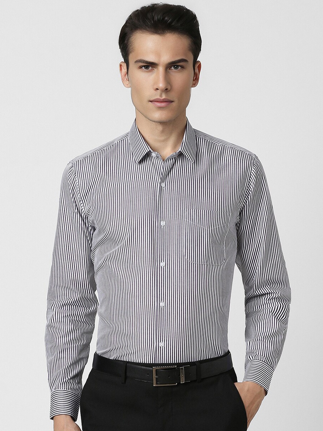 

Peter England Spread Collar Long Sleeves Striped Formal Shirt, Grey