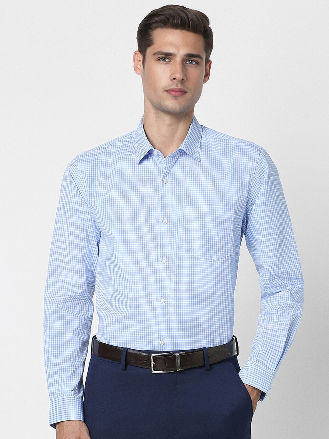

Peter England Slim Fit Opaque Micro Checked Cotton Formal Shirt, Blue