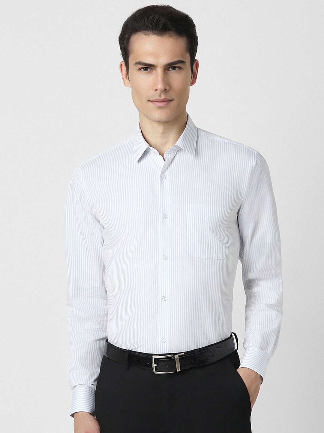 

Peter England Spread Collar Long Sleeves Slim Fit Striped Formal Shirt, White