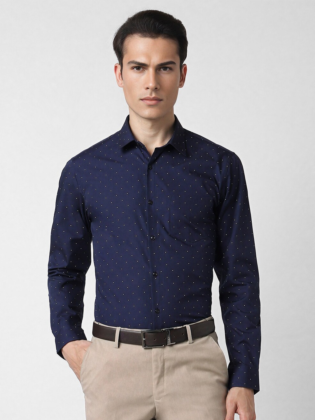 

Peter England Slim Fit Opaque Micro Ditsy Printed Cotton Formal Shirt, Navy blue