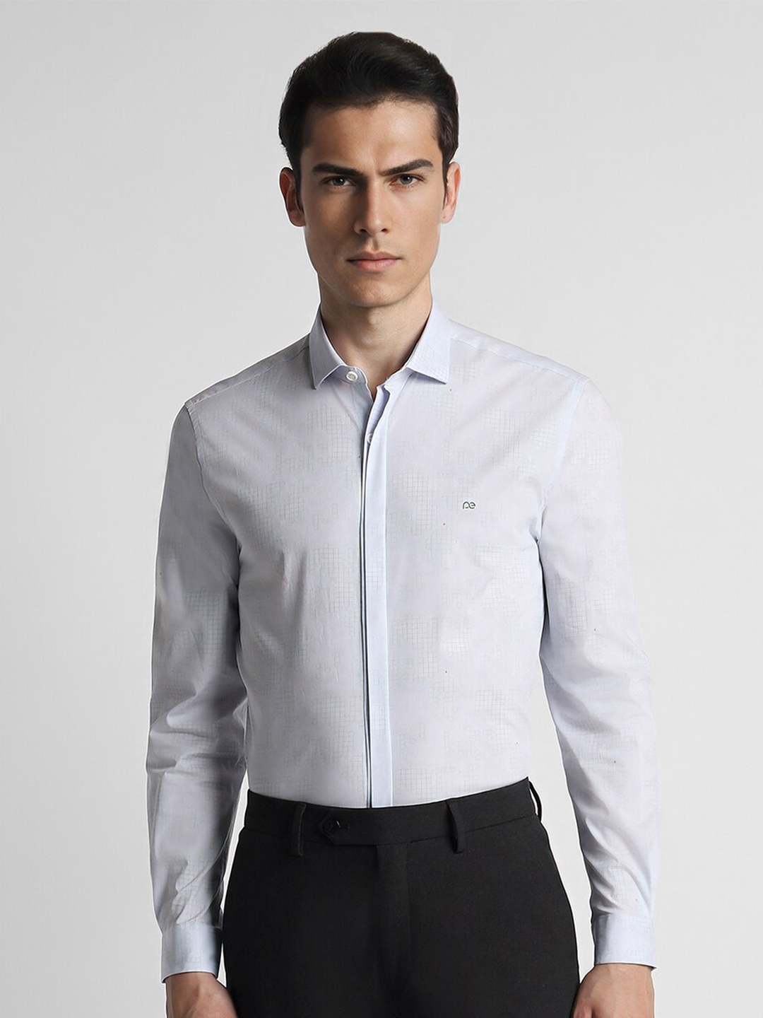 

Peter England Super Slim Fit Opaque Micro Ditsy Printed Cotton Formal Shirt, Blue