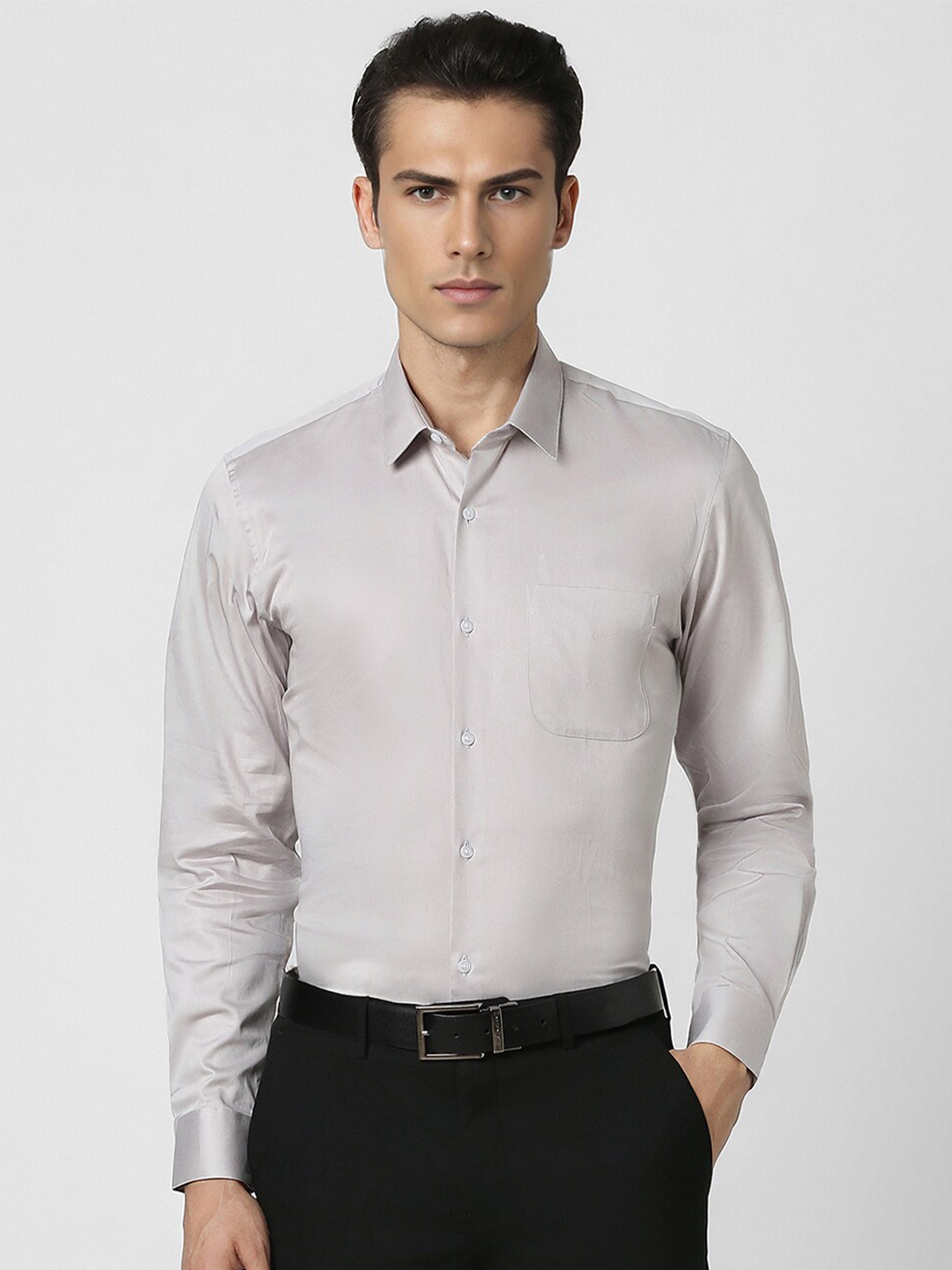 

Peter England Spread Collar Long Sleeves Slim Fit Cotton Formal Shirt, Grey