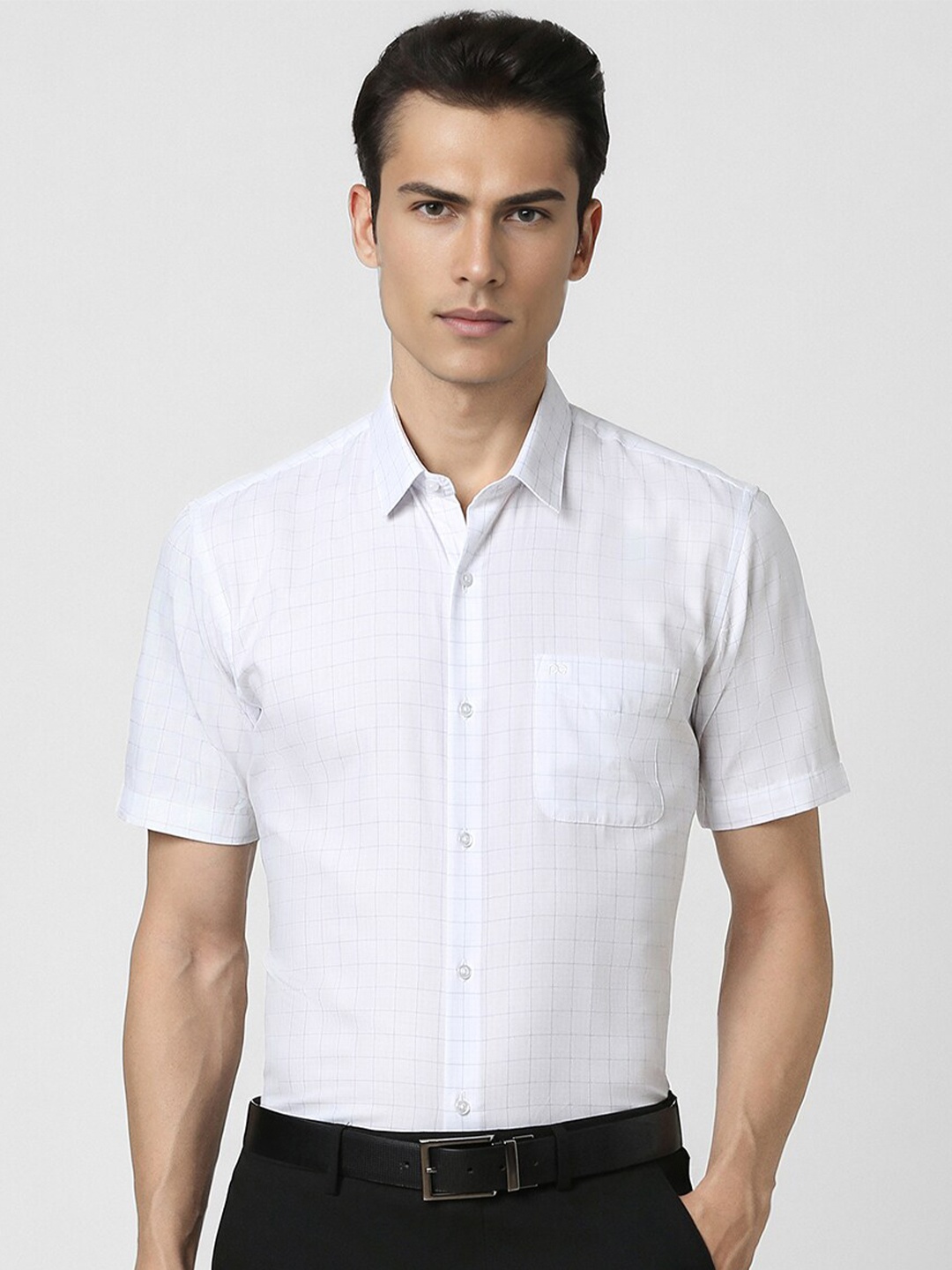 

Peter England Spread Collar Short Sleeves Checked Formal Shirt, White