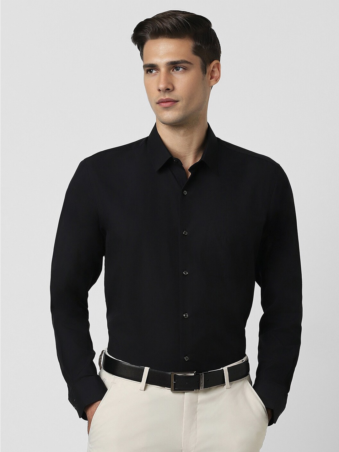 

Peter England Spread Collar Long Sleeves Formal Shirt, Black