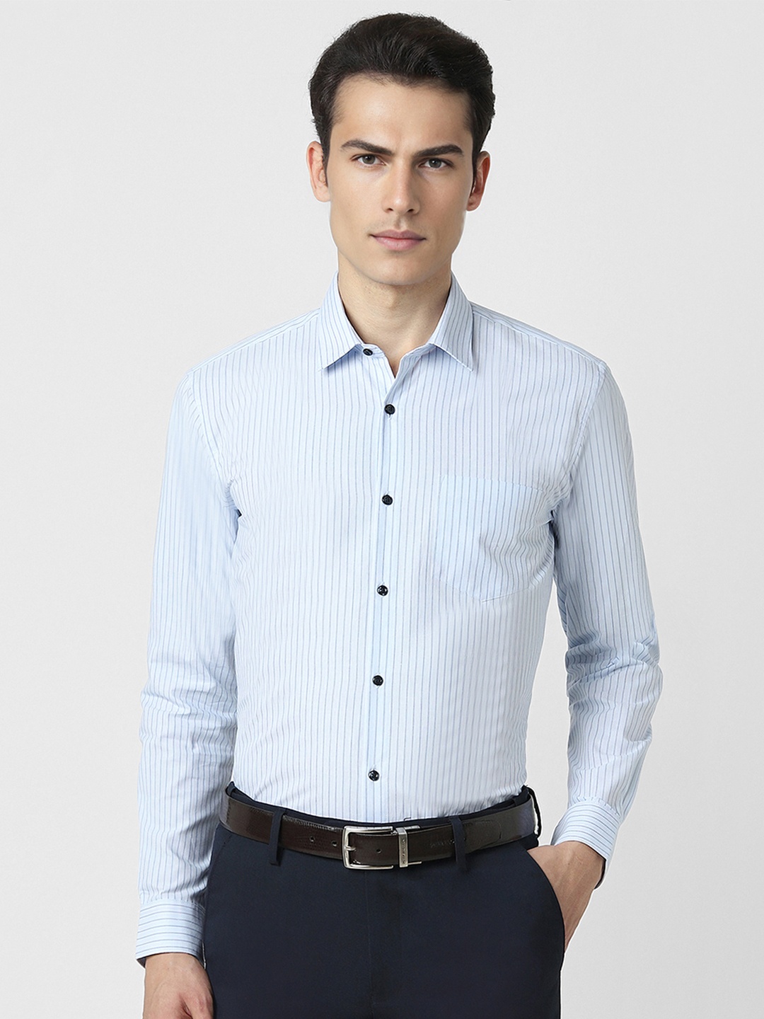 

Peter England Men Opaque Striped Formal Shirt, Blue