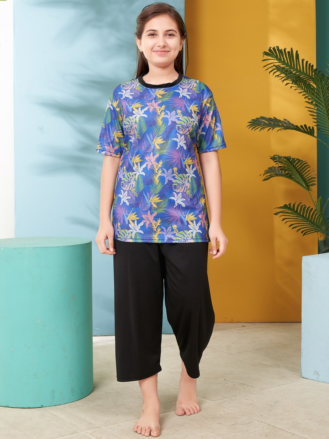 

Aarika Printed Short Sleeves Swim Set, Blue