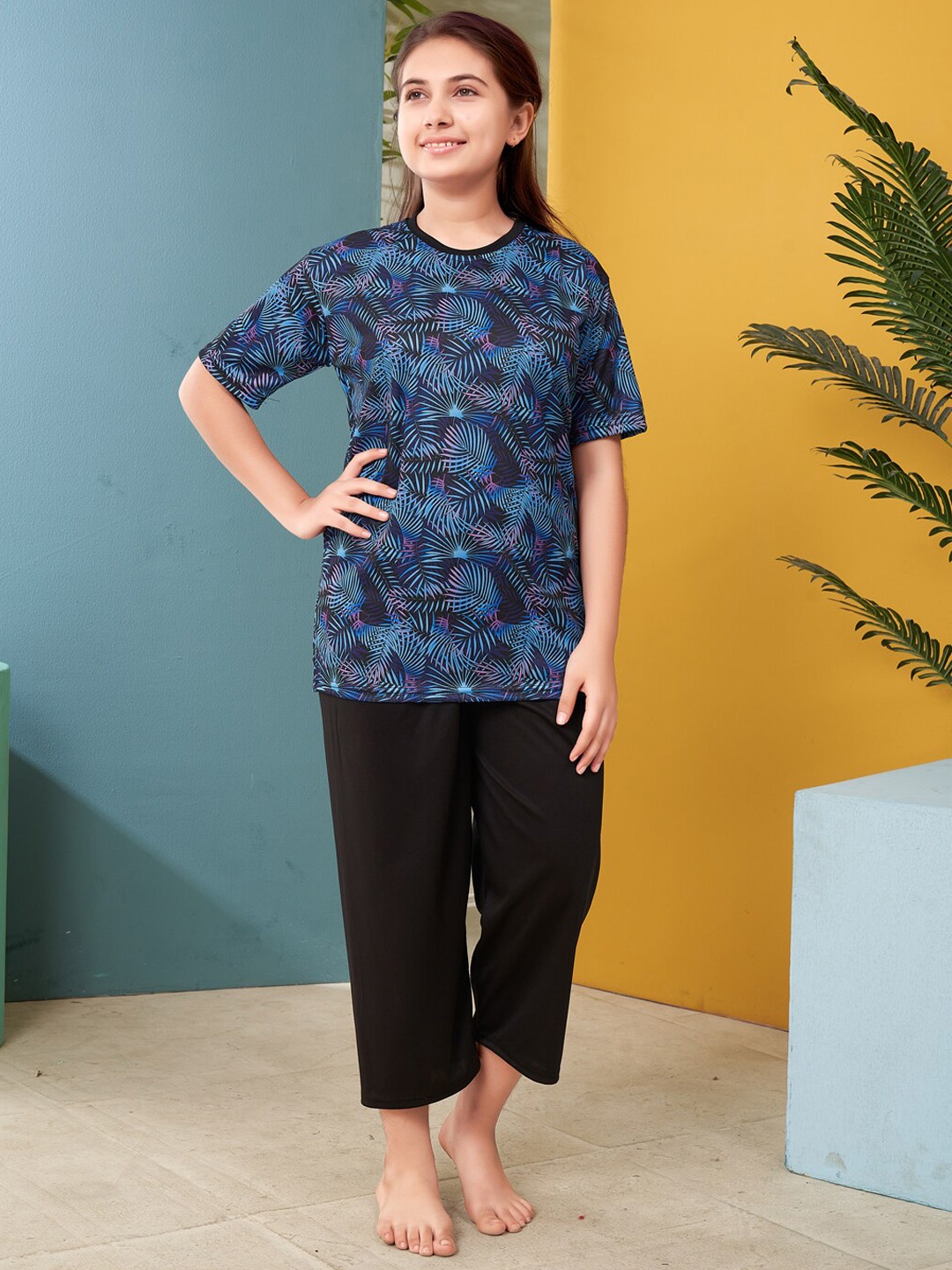 

Aarika Printed Short Sleeves Swim Set, Blue