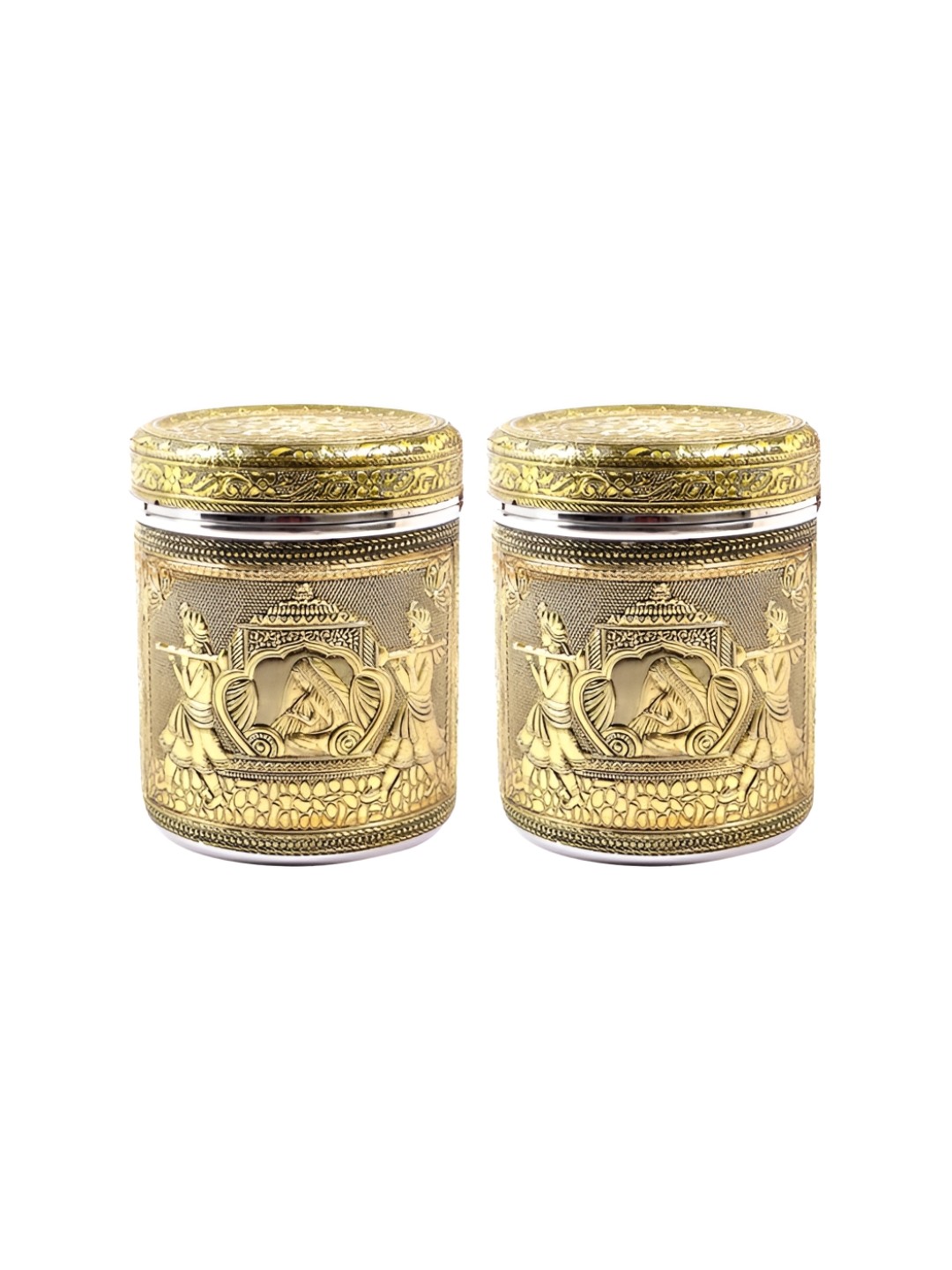 

USHA SHRIRAM Gold-Toned 2 Pieces Stainless Steel Canister 1.2 Ltr Each