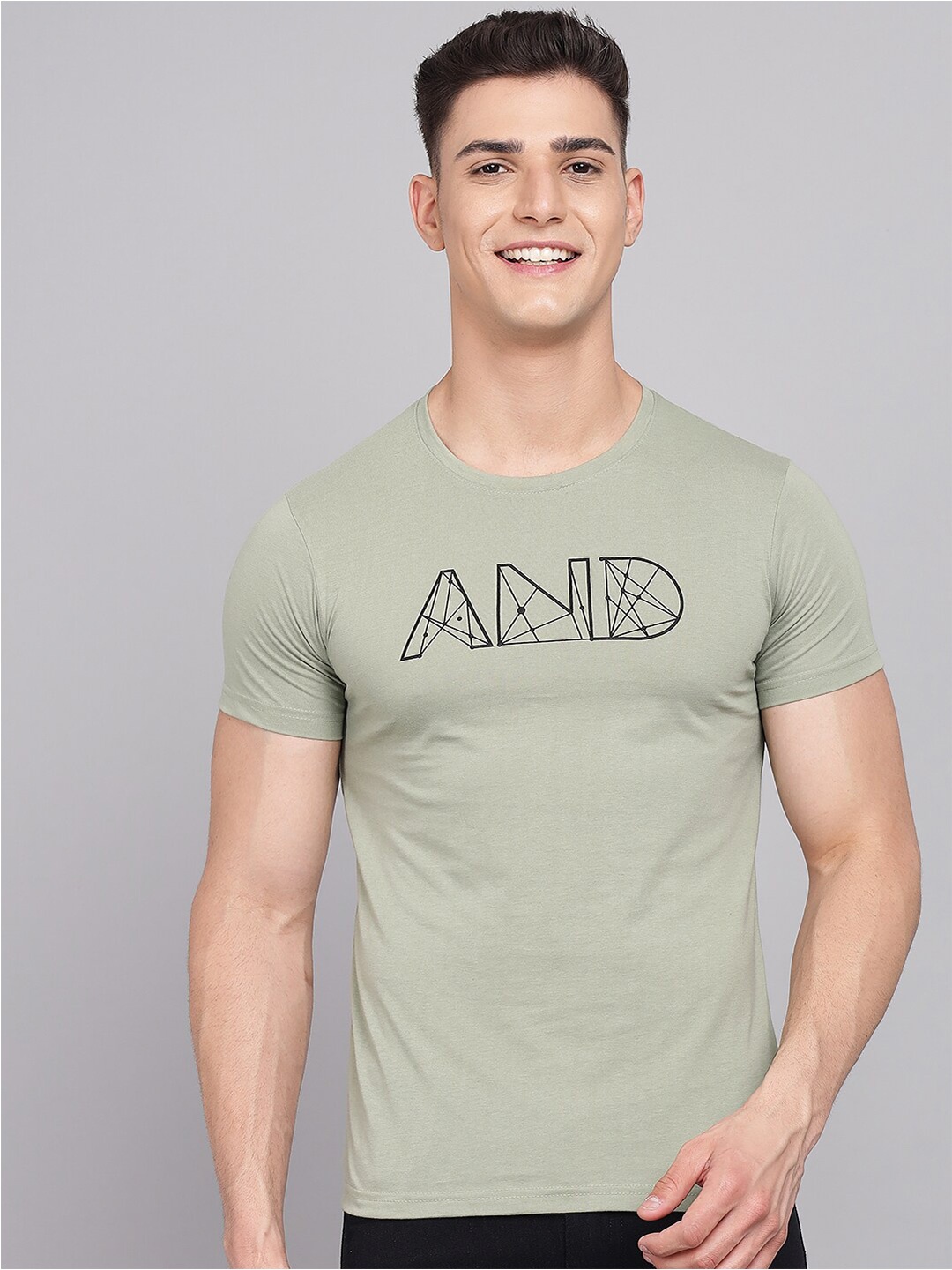 

STYLOGUE Typography Printed Round Neck Casual T-shirt, Green