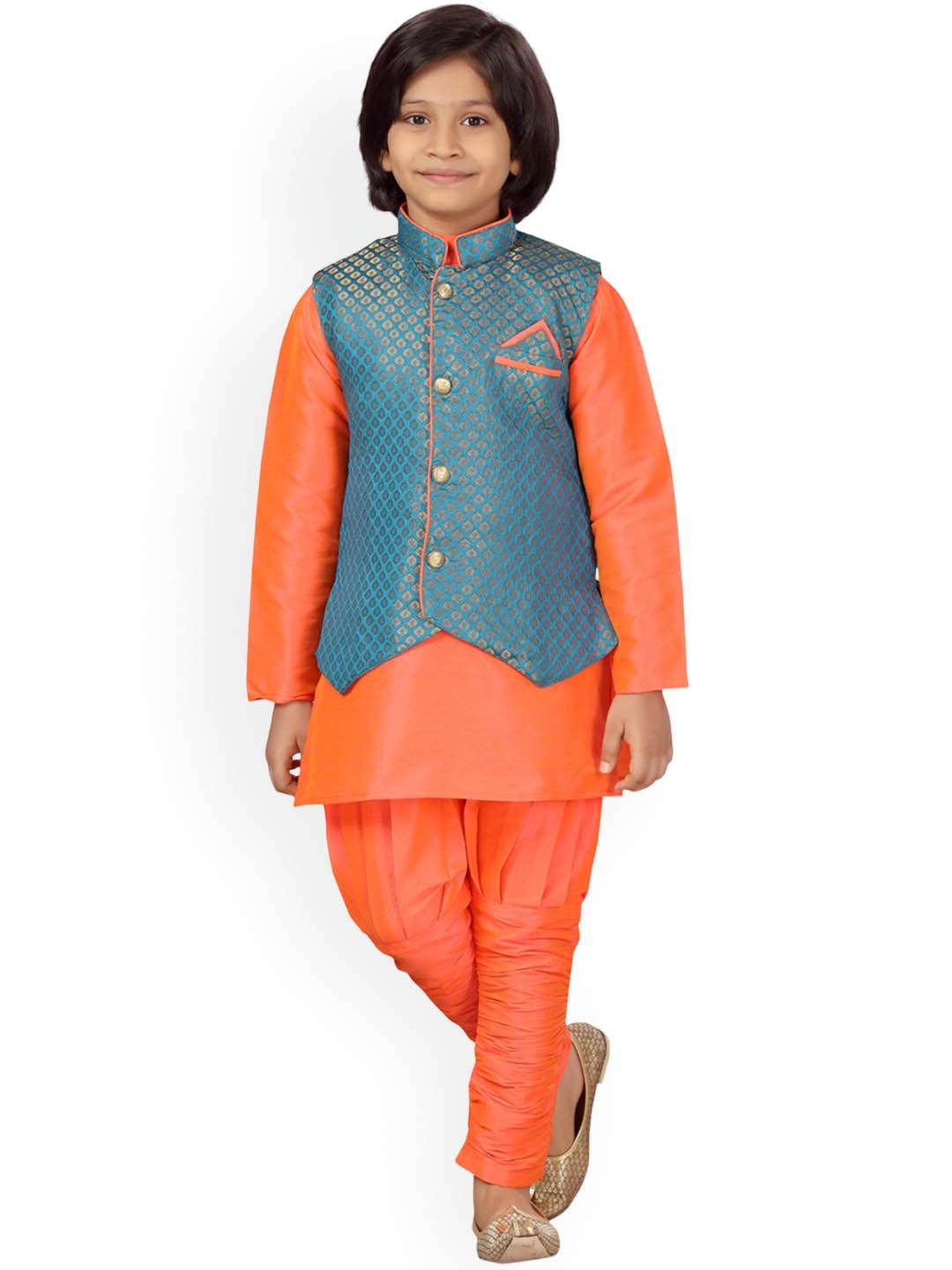 

Aarika Boys Paisley Regular Kurta with Churidar, Orange