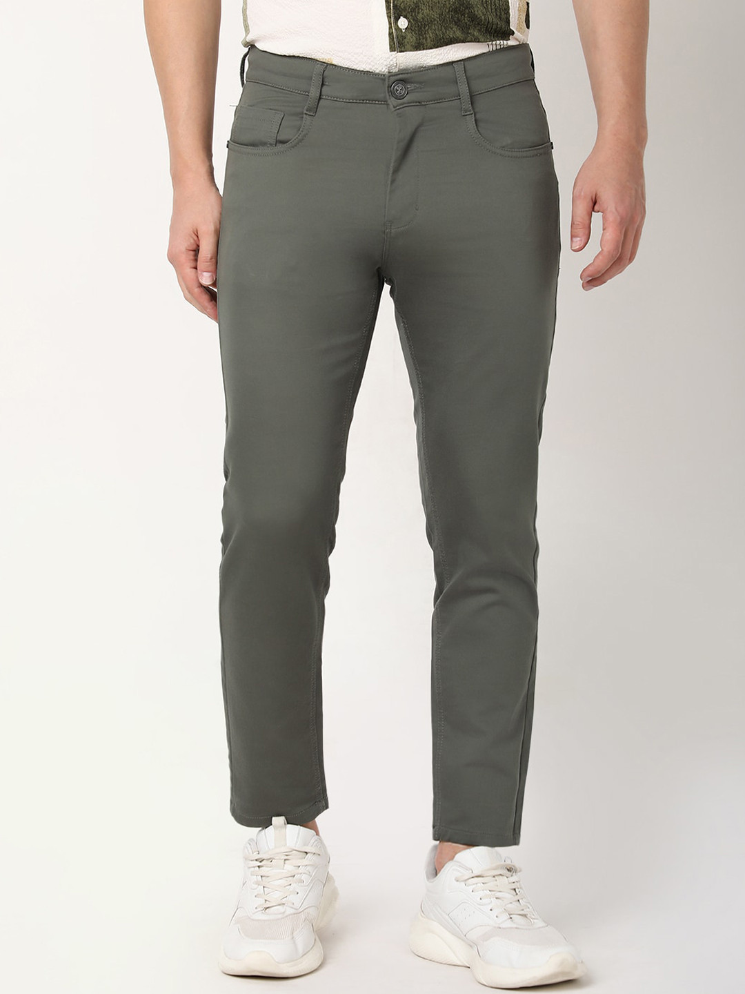 

R&B Men Slim Fit Mid-Rise Cotton Trouser, Green