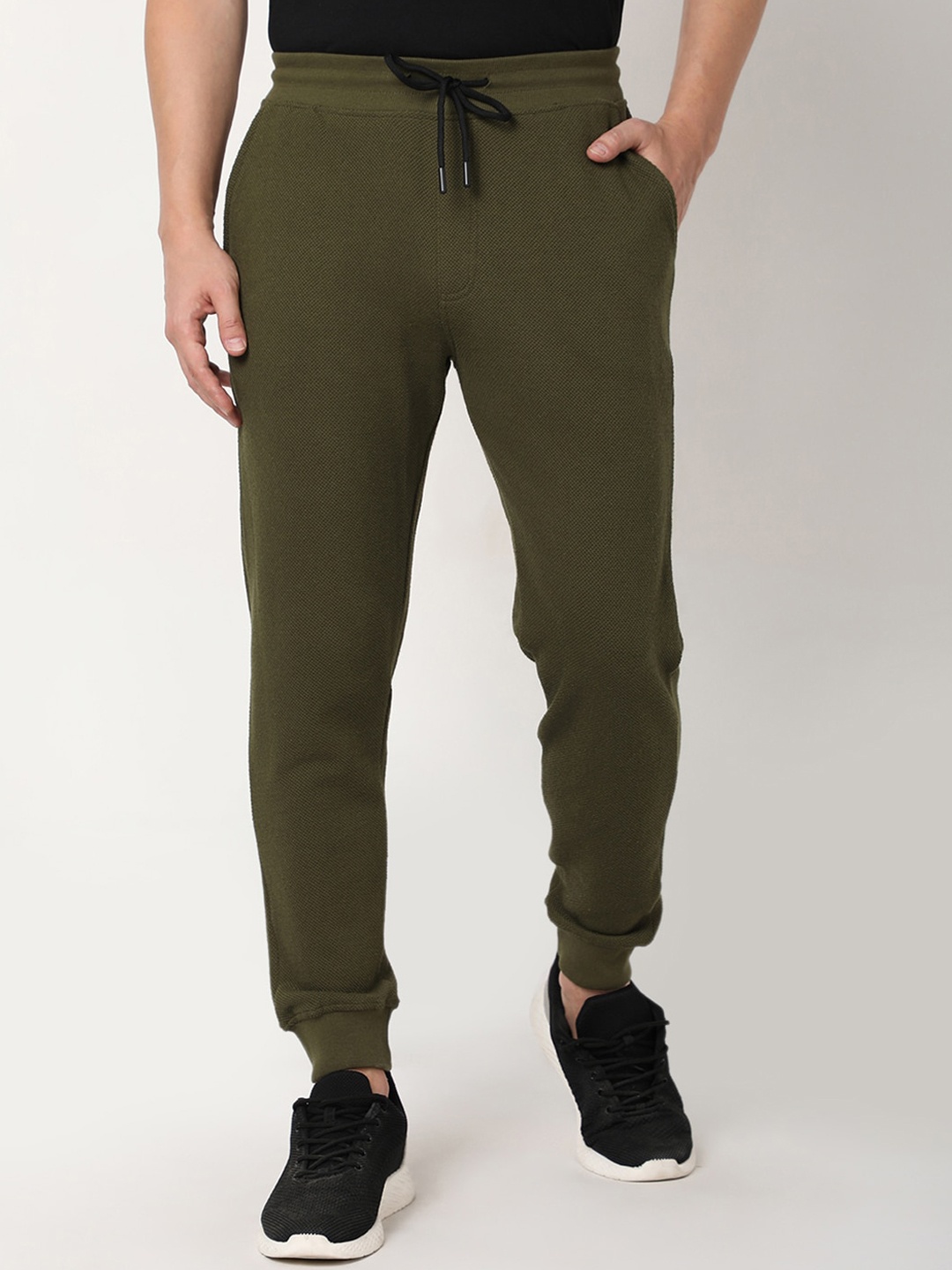 

R&B Men Loose Fit Joggers Cotton Trousers, Olive
