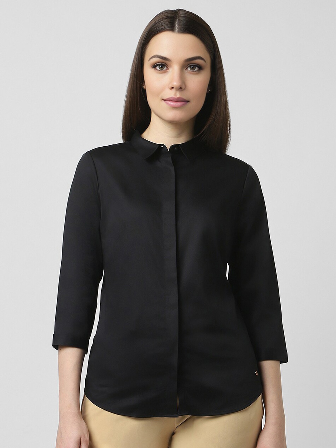

Van Heusen Woman Spread Collar Cotton Formal Shirt, Black