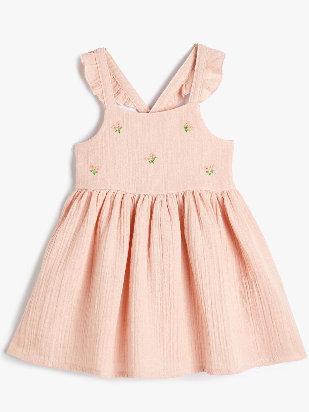 

Koton Girls Floral Embroidered Shoulder Straps Fit & Flare Dress, Pink