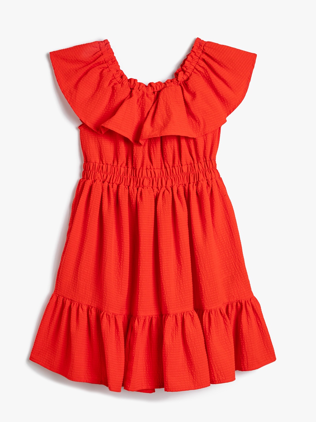 

Koton Girls Round Neck Flutter Sleeve Fit & Flare Dress, Red