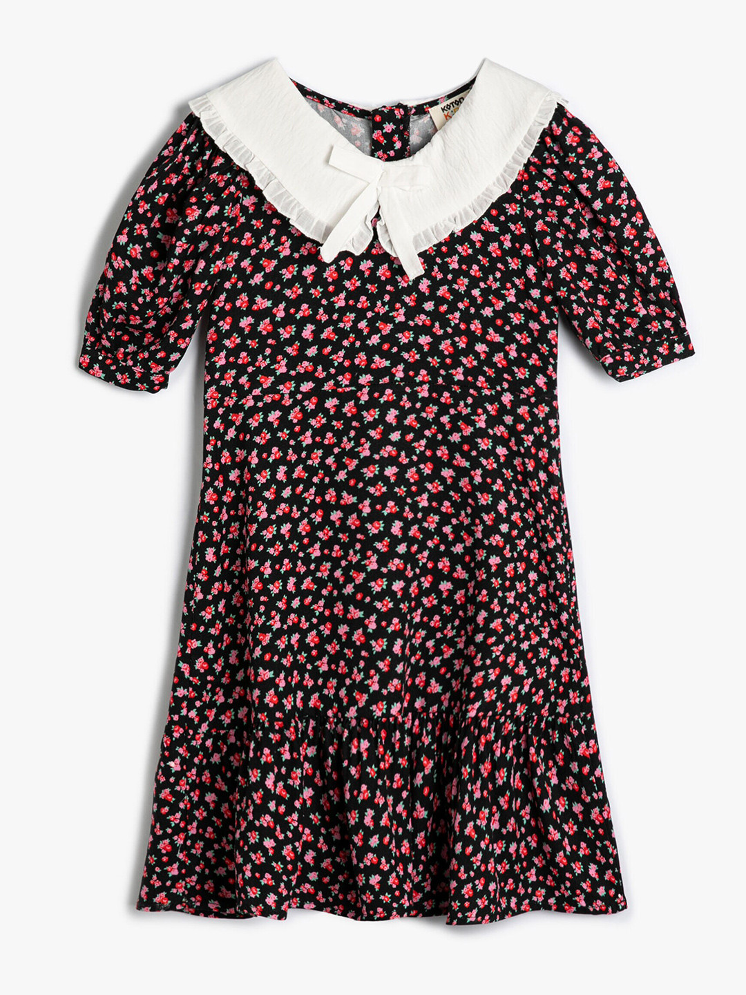 

Koton Girls Floral Print Peter Pan Collar A-Line Dress, Black
