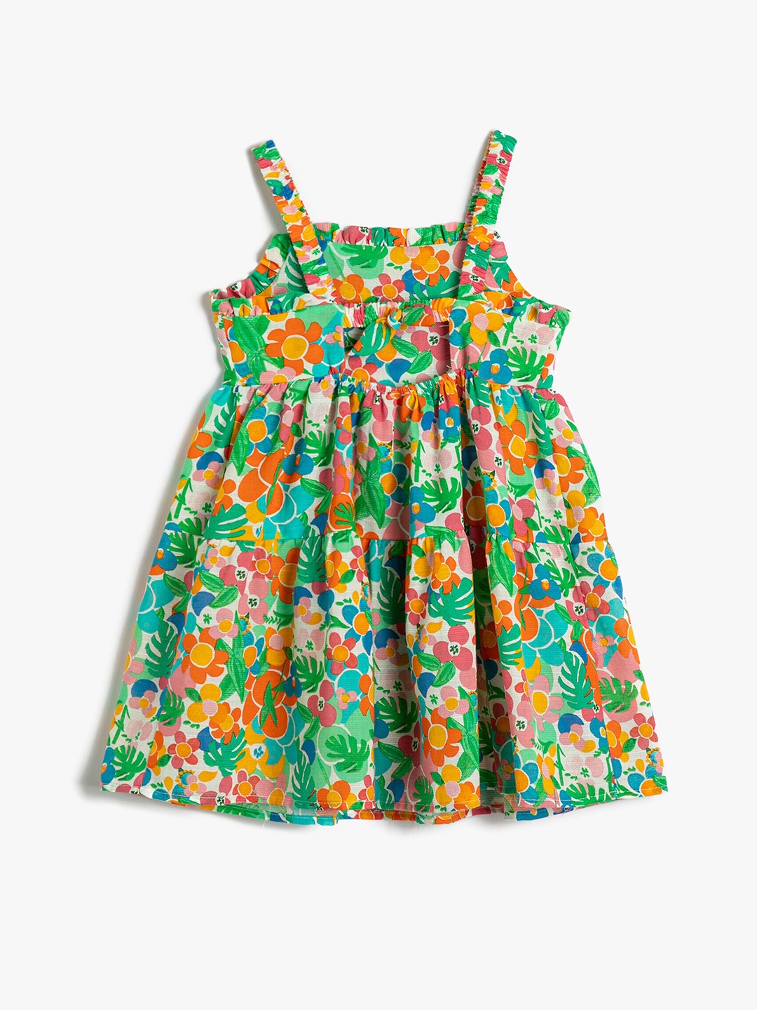 

Koton Girls Floral Printed Cotton Shoulder Straps Flared A-Line Dress, White