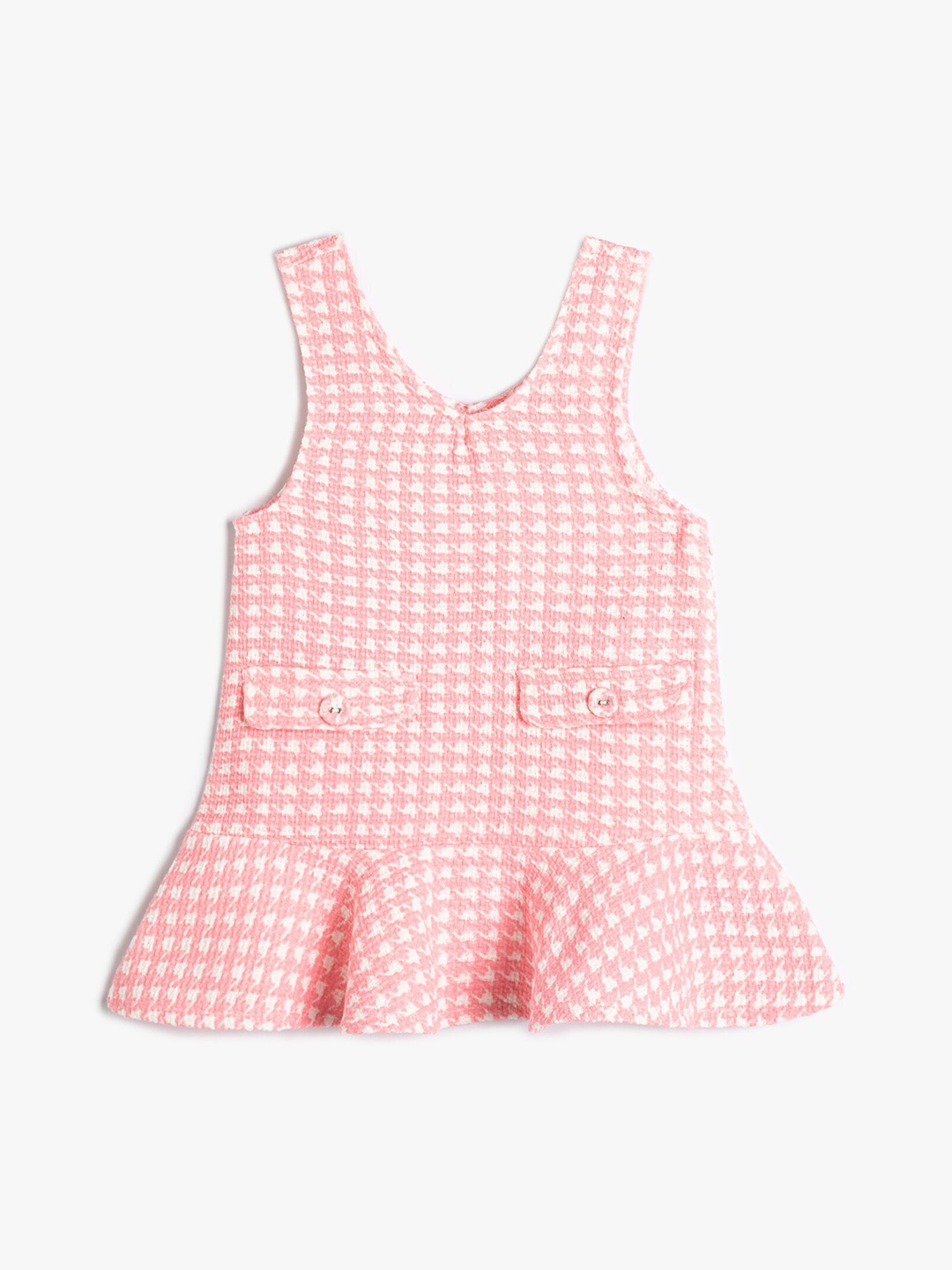 

Koton Girls Checked Round Neck Drop-Waist Dress, Pink