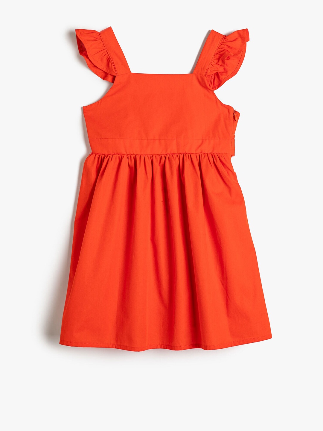 

Koton Girls Square Neck Cap Sleeves Pure Cotton Fit & Flare Dress, Red