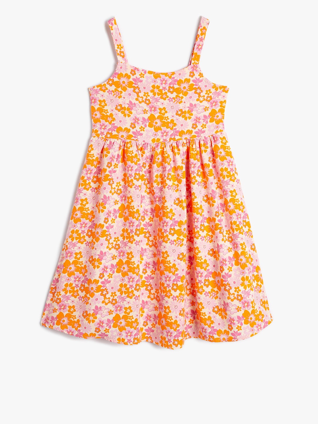 

Koton Girls Floral Print Shoulder Straps Sleeveless A-Line Dress, Orange