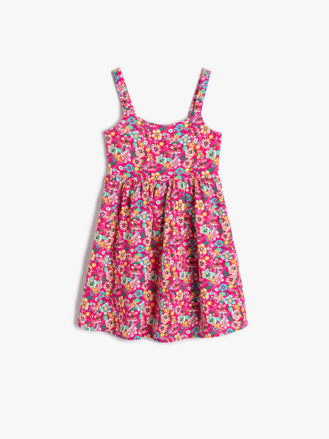 

Koton Girls Floral Printed Shoulder Straps Fit & Flare Dress, Pink
