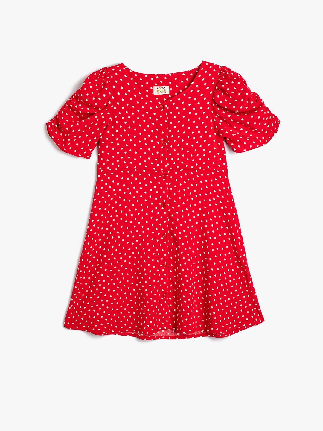 

Koton Polka Dots Printed Flared Puff Sleeve A-Line Dress, Red