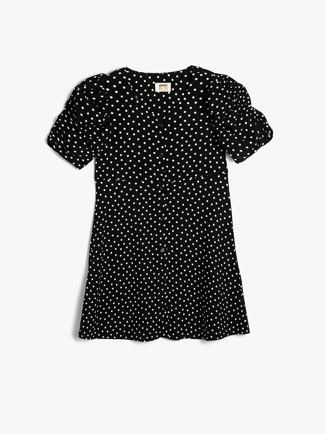 

Koton Polka Dots Printed Flared Puff Sleeve A-Line Dress, Black