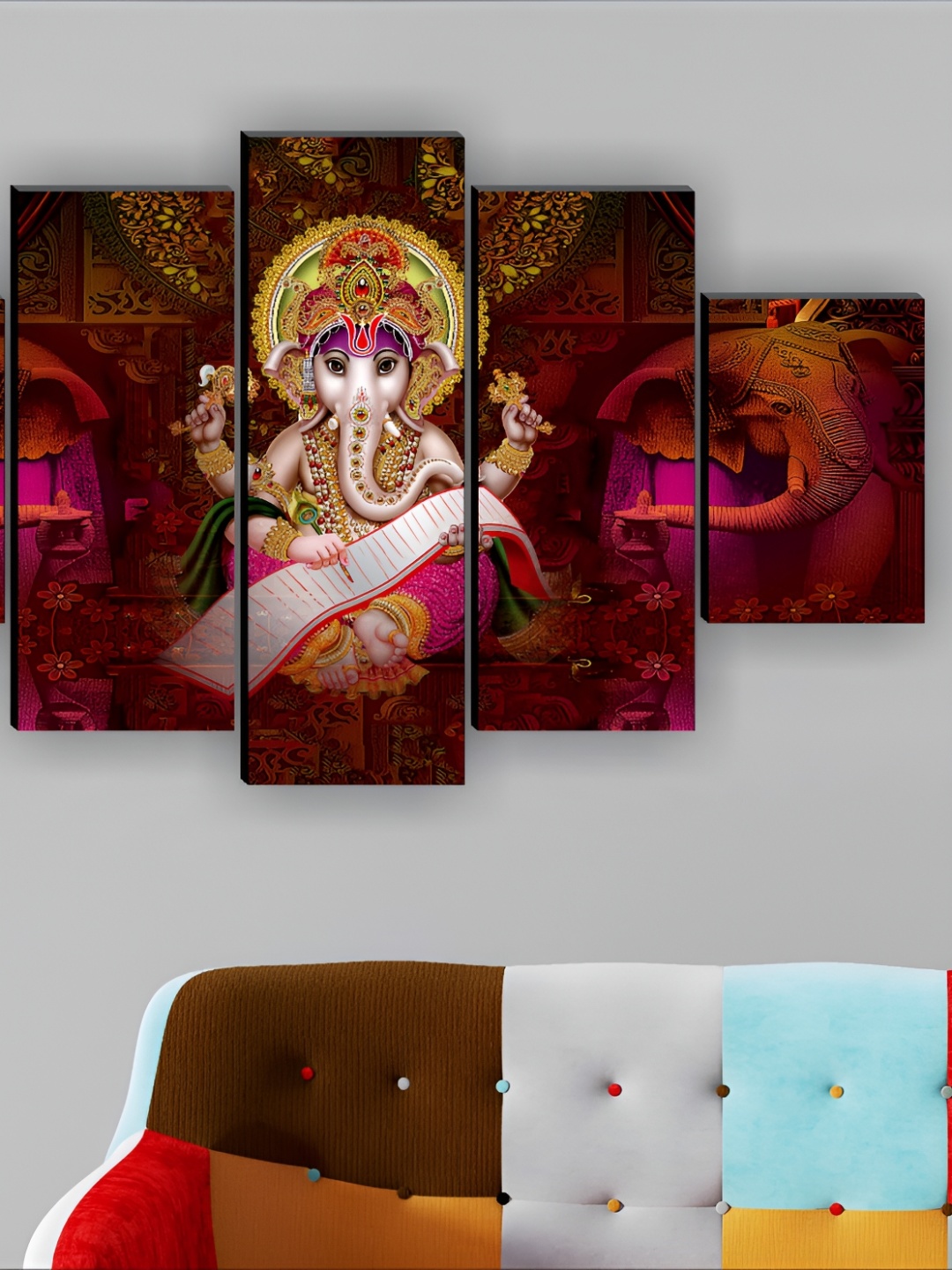 

SAF Purple & Gold Toned 5 Piece Synthetic Wood Religious Paintings Wall Art