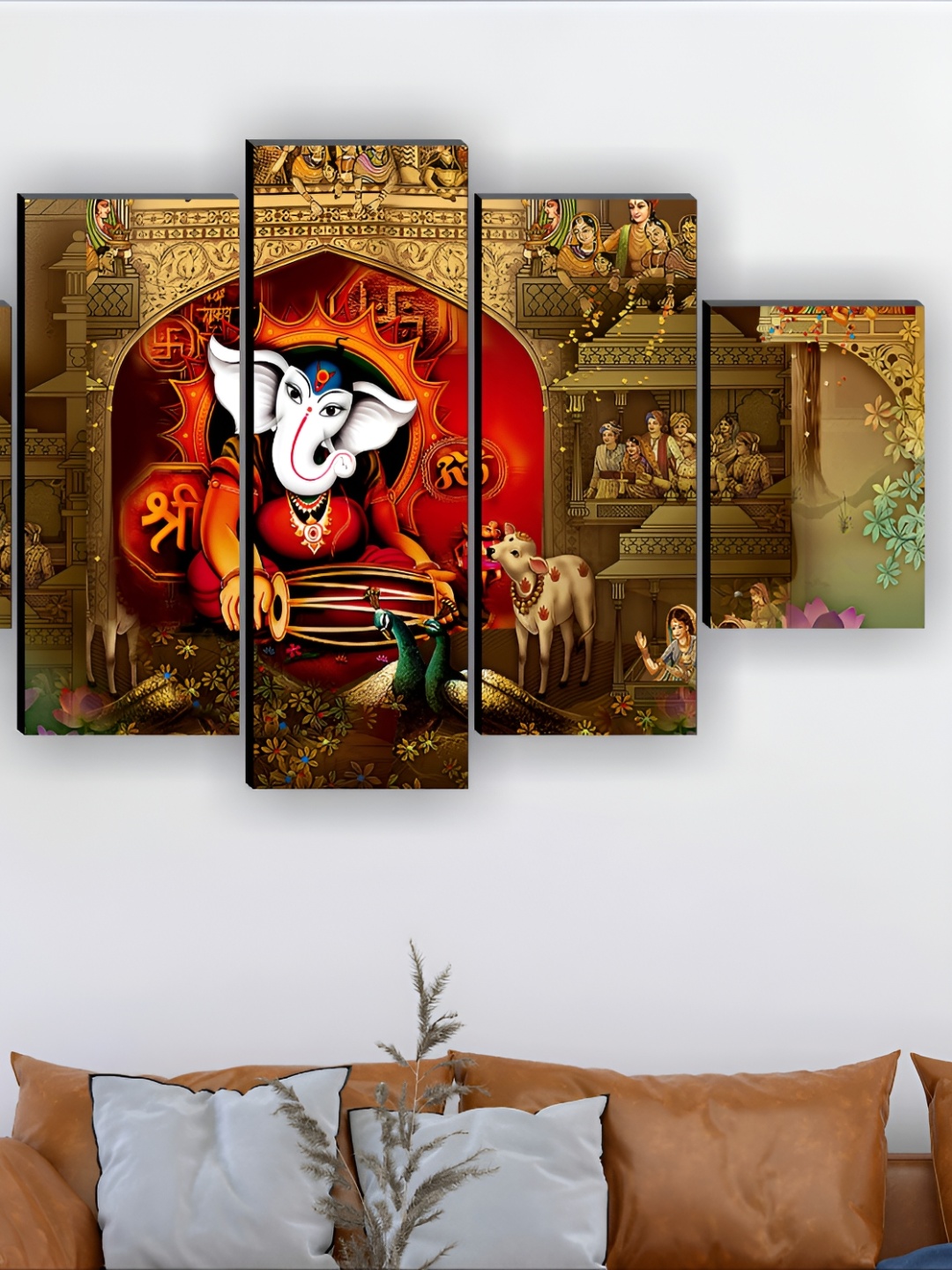 

SAF Brown & Orange 5 Pieces Synthetic Wood Religious Wall Paintings