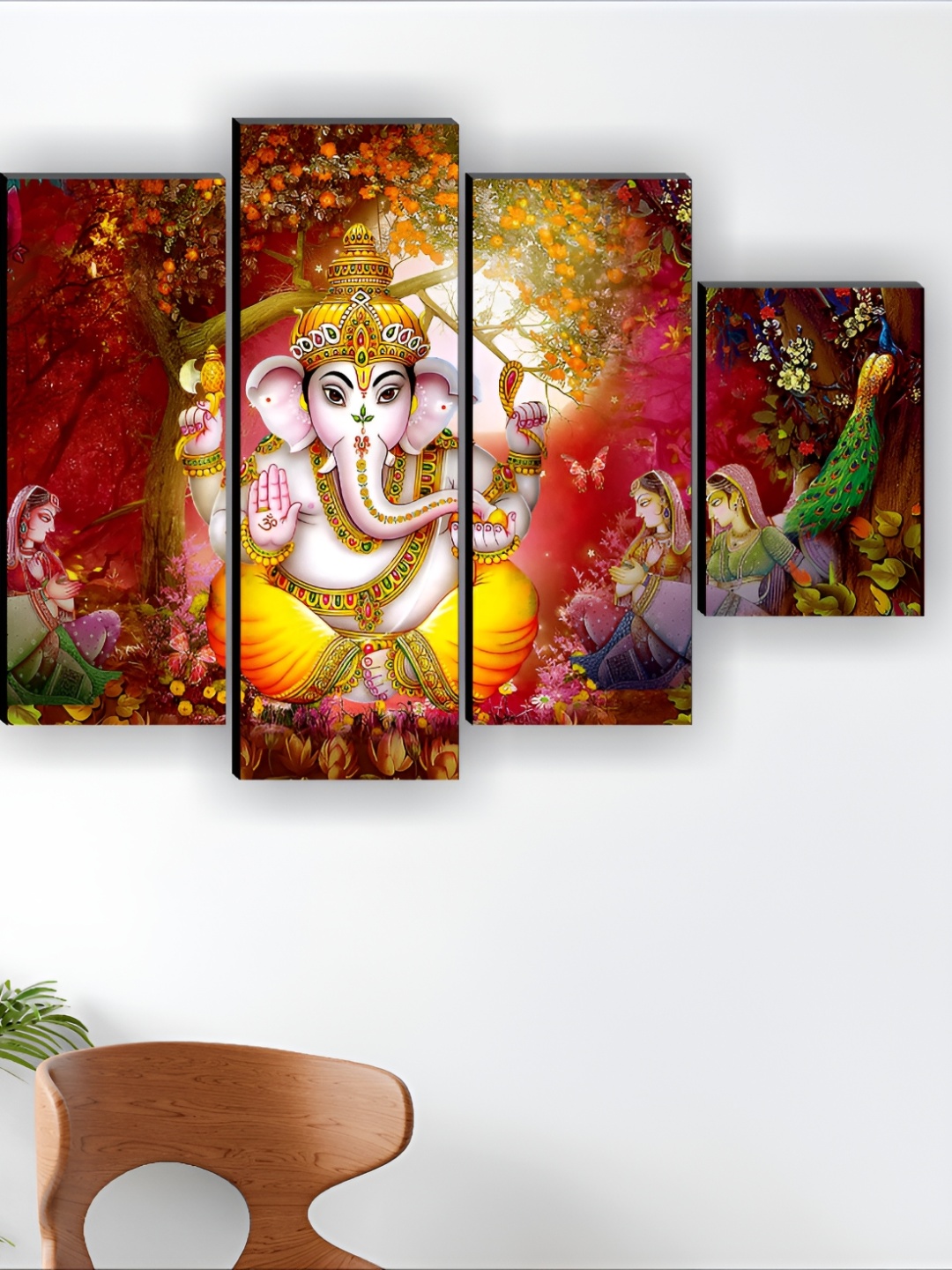 

SAF Red & Yellow 5 Pieces Synthetic Wood Religious Wall Paintings