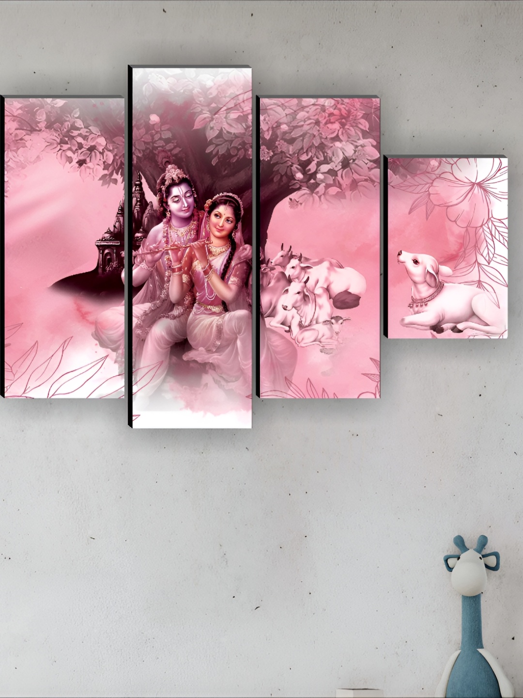 

SAF Pink 5 Pieces Synthetic Wood Religious Wall Paintings