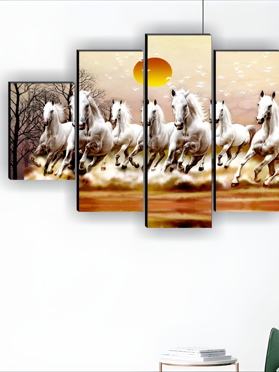 

SAF White & Peach-Coloured 5 Pieces Synthetic Wood Religious Wall Paintings