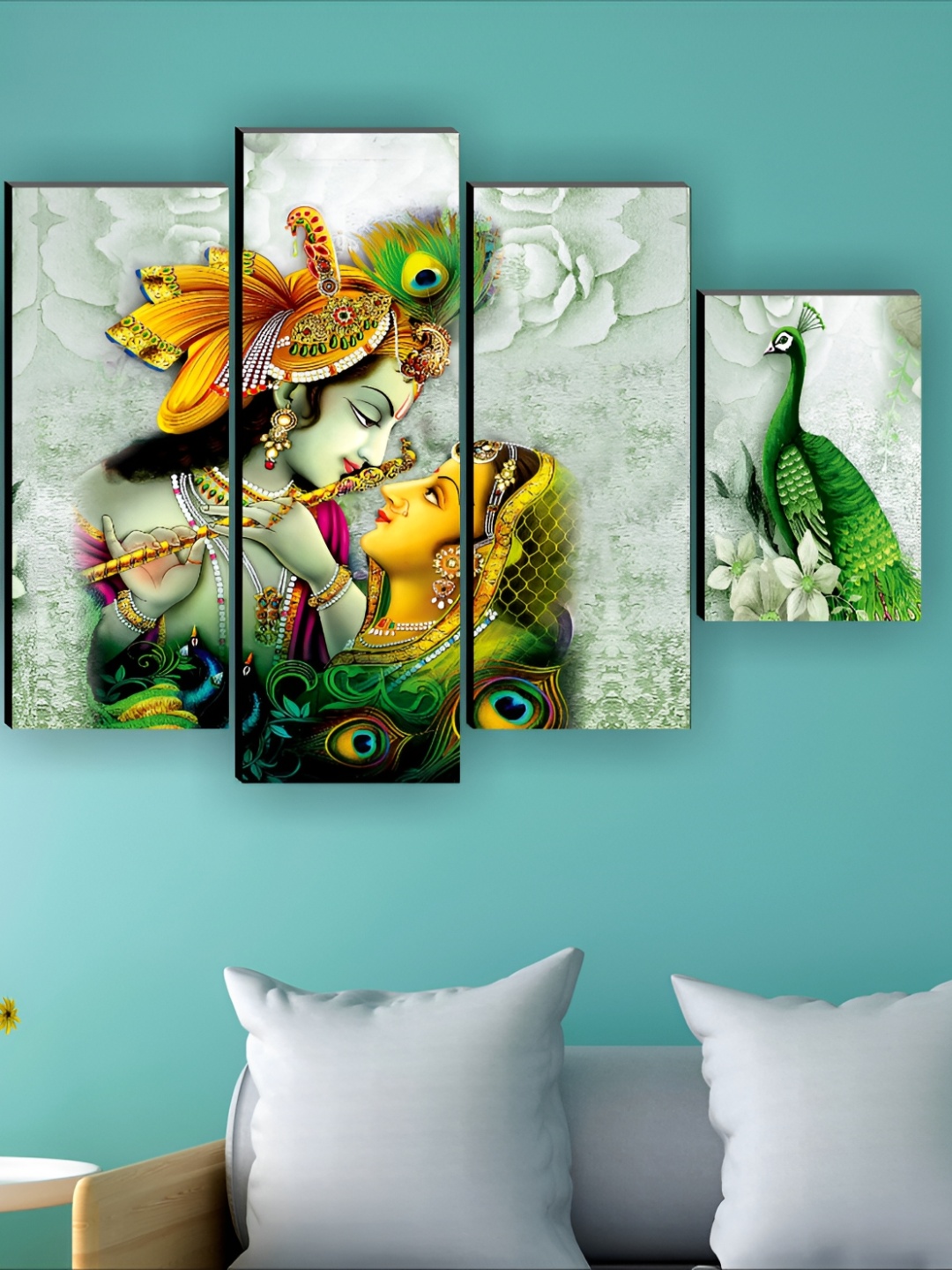 

SAF 5 Pieces Radhe Krishna Religious Wall Paintings, Green