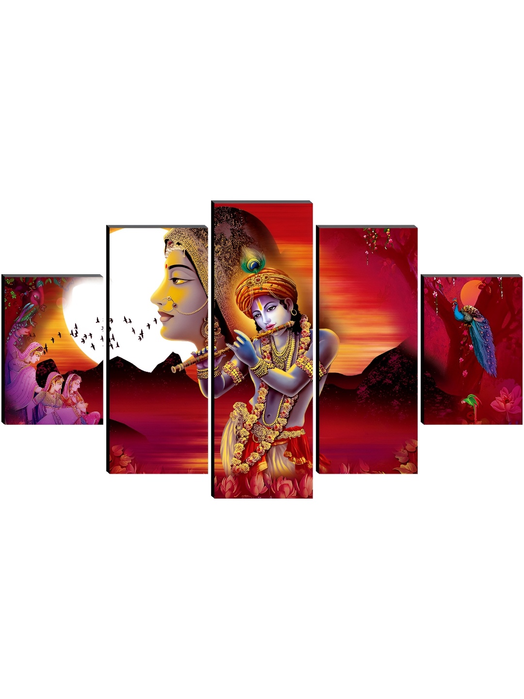 

SAF Orange & Blue 5 Pieces Synthetic Wood Religious Wall Paintings