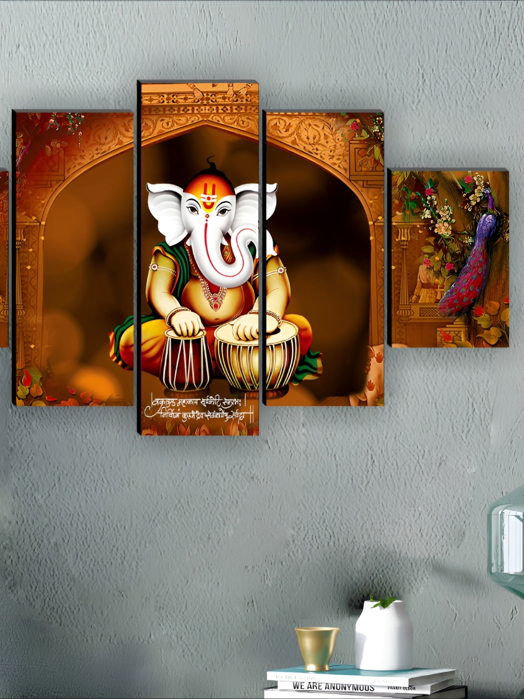 

SAF Brown & Yellow 5 Piece Synthetic Wooden Religious Wall Paintings