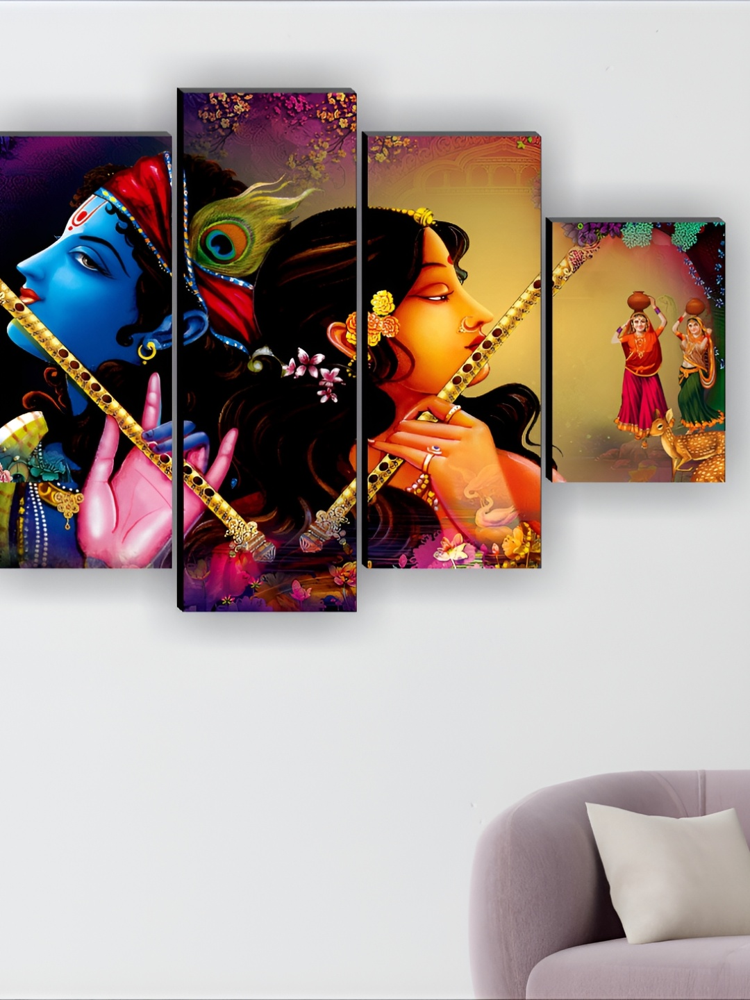 

SAF Blue & Orange 5 Pieces Synthetic Wood Religious Wall Paintings