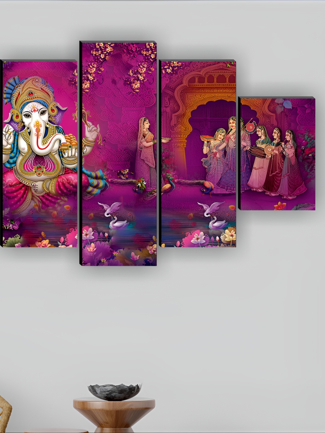 

SAF Purple & Blue 5 Pieces Synthetic Wood Religious Wall Paintings