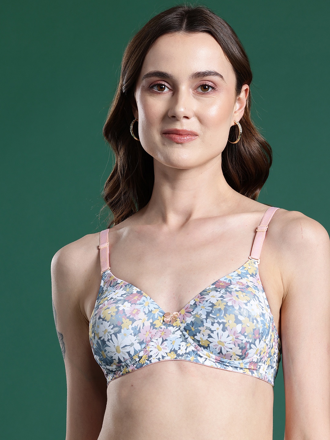 

DressBerry Floral Bra - Full Coverage Lightly Padded, Blue