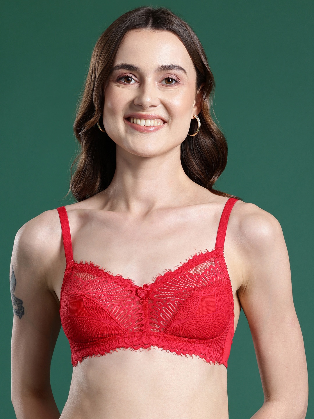 

DressBerry Floral Bra - Full Coverage, Red